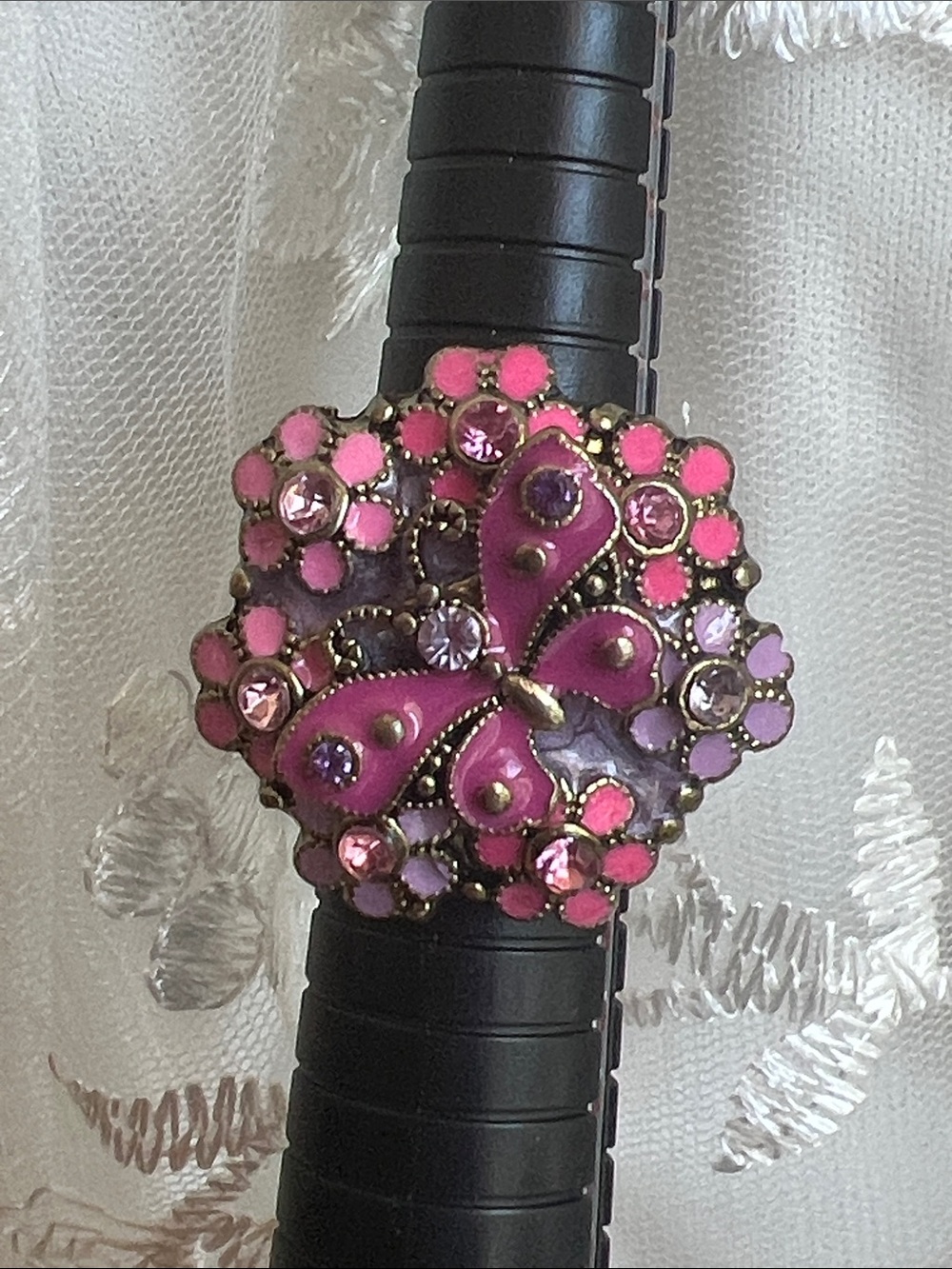 Pink Butterfly Crystal Cocktail Ring - Women Jewelry